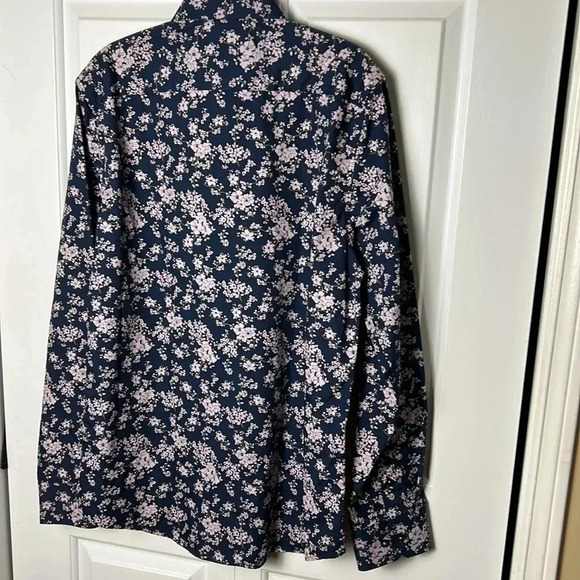 AKA SLIM FIT BLUE LONG SLEEVE SHIRT WITH  FLORAL PINK DESIGN . 100 cotton - Picture 8 of 10